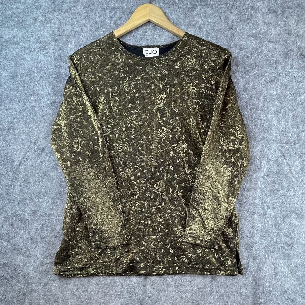 Vintage Clio Top Womens Small Gold Floral Metallic Preppy 90s Y2K Glam Chic Luxe